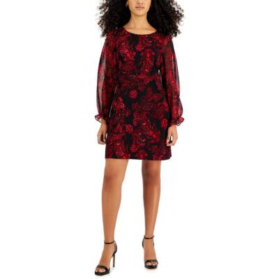 Connected Apparel Womens Black Printed Floral Sheath Dress Petites 4P BHFO 1308