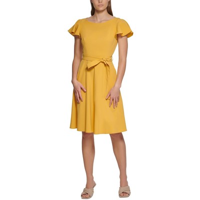 Женское желтое вечернее миди-платье Calvin Klein Womens Yellow, облегающее и расклешенное платье 8 BHFO 6018