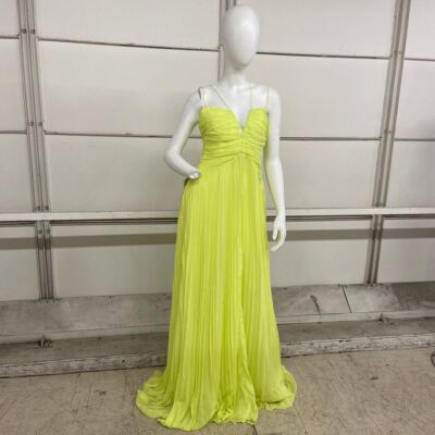 Pre-owned Bcbgmaxazria Ziv Chiffon Gown Women's Size 8 Sunny Lime In Yellow