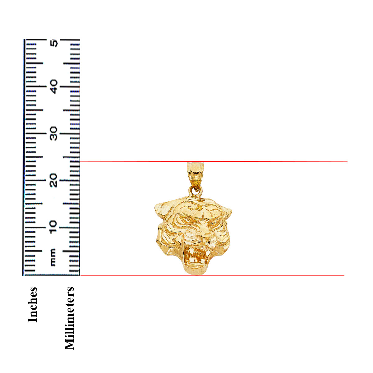 Pre-owned Tiger 14k Solid Yellow Gold High Polished Diamond Cut  Head Charm Pendant.