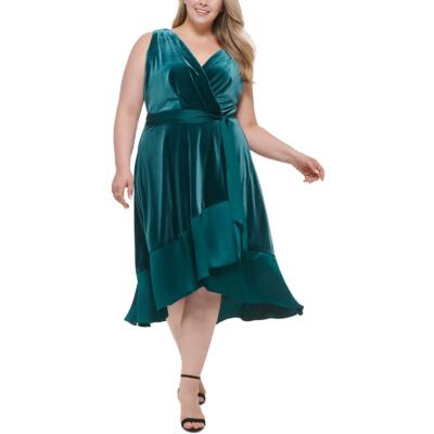 Женское бархатное коктейльное платье миди без рукавов DKNY Plus BHFO 7626