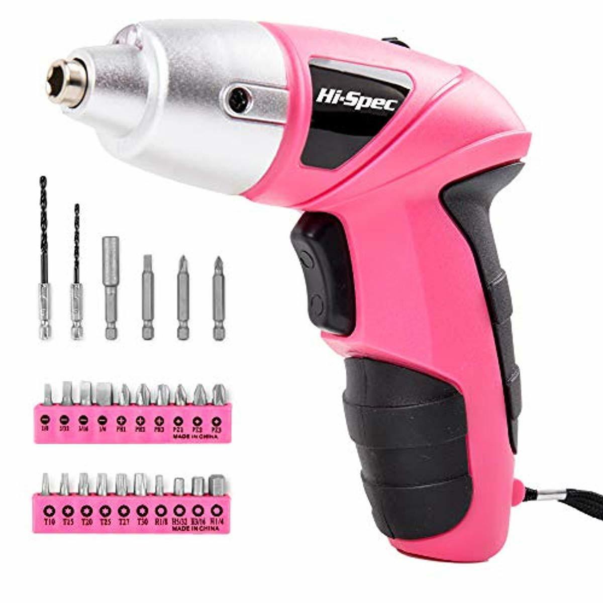 Ladies Pink Mini Electric Cordless Drill Screwdriver 26 Piece Rotary