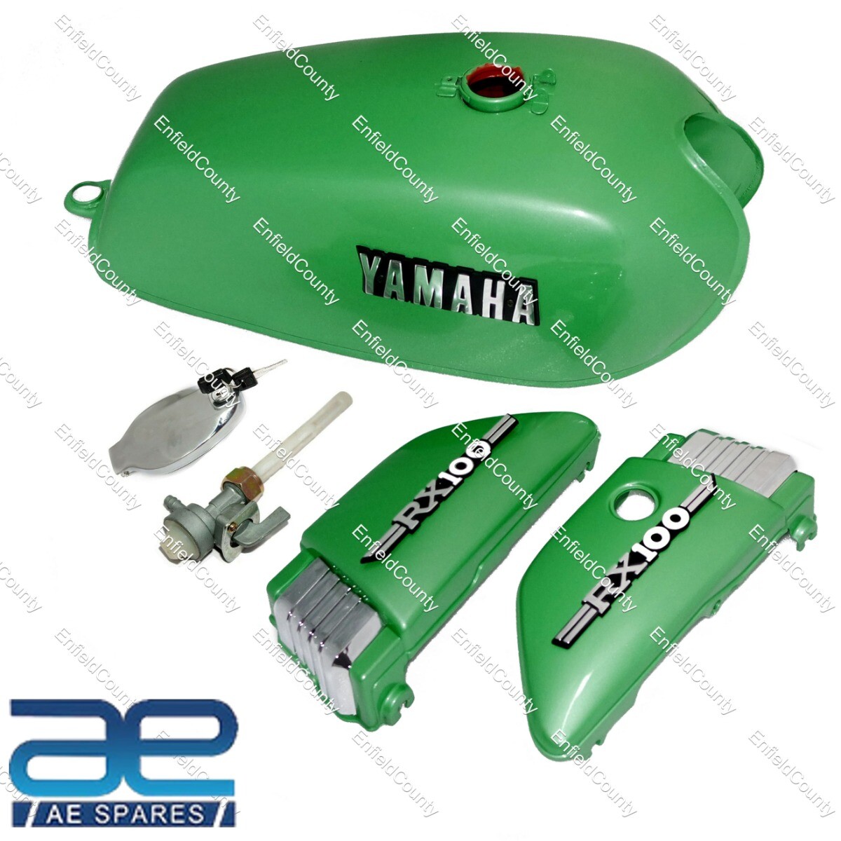 For Yamaha Rx100 Rx125 Green Petrol Fuel Tank With Side Panel With Lid Cap & Tap  