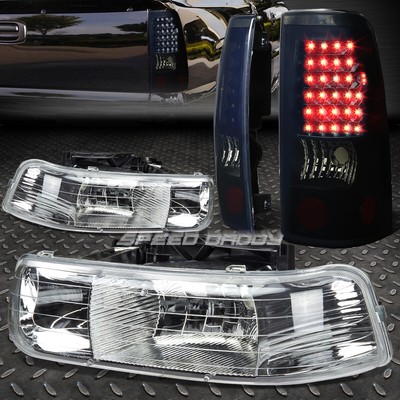 ХРОМИРОВАННАЯ ХРУСТАЛЬНАЯ ФАРА + ЧЕРНЫЙ КОПЧЕНЫЙ СВЕТОДИОДНЫЙ ЗАДНИЙ ФОНАРЬ ДЛЯ 99-02 CHEVY SILVERADO
