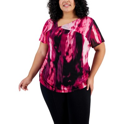 Женская фиолетовая рубашка-пуловер с рюшами и принтом Calvin Klein Womens Plus 0X BHFO 1666