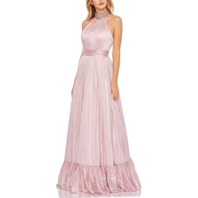 Pre-owned Mac Duggal Womens Rhinestone Maxi Evening Halter Dress Gown Bhfo 3950 In Pink