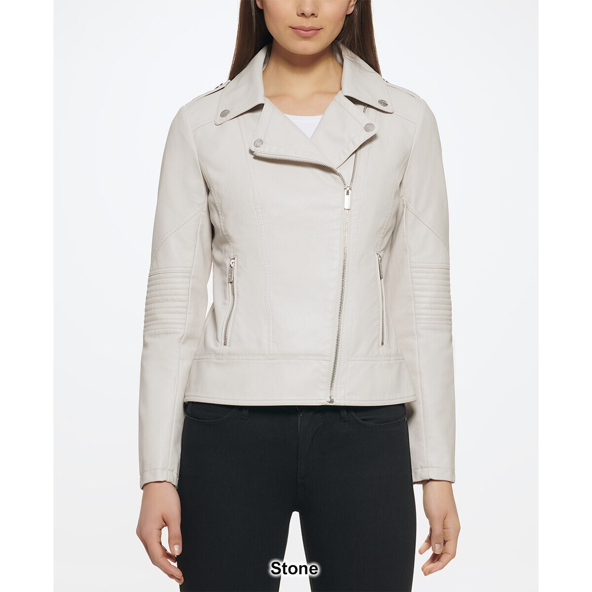 Guess Faux Leather Jacket Women's L Stone Notch Collar Zip Front Closure L/S~ - Picture 1 of 16