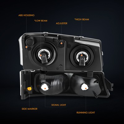 For 03-07 Silverado 1500-3500 Factory Style 4Pcs Amber Corner Headlights Black