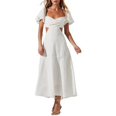 ASTR the Label Womens Winley White Linen Open Back Midi Dress S BHFO 8126