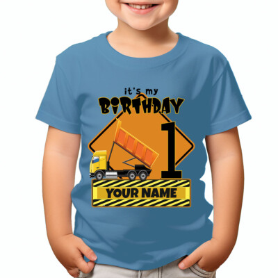 Personalised 1st Birthday Dump Truck Construction Party Theme Custom Name#TA-195