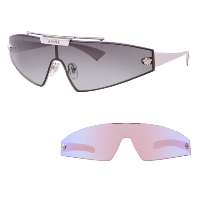 Pre-owned Versace Ve2265 100011 Sunglasses Silver/grey 140mm W/extra Interchangeable Lens In Gray
