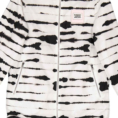 Pre-owned Burberry Ladies Black/white Watercolour Print Econyl Hooded Parka