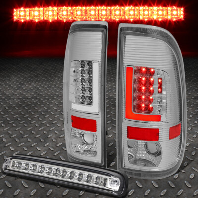 ДЛЯ 99-07 FORD SUPER DUTY 3D СВЕТОДИОДНЫЙ ЗАДНИЙ ФОНАРЬ L-ОБРАЗНОЙ ФОРМЫ + ТРЕТИЙ СТОП-СИГНАЛ, ХРОМ/ПРОЗРАЧНЫЙ