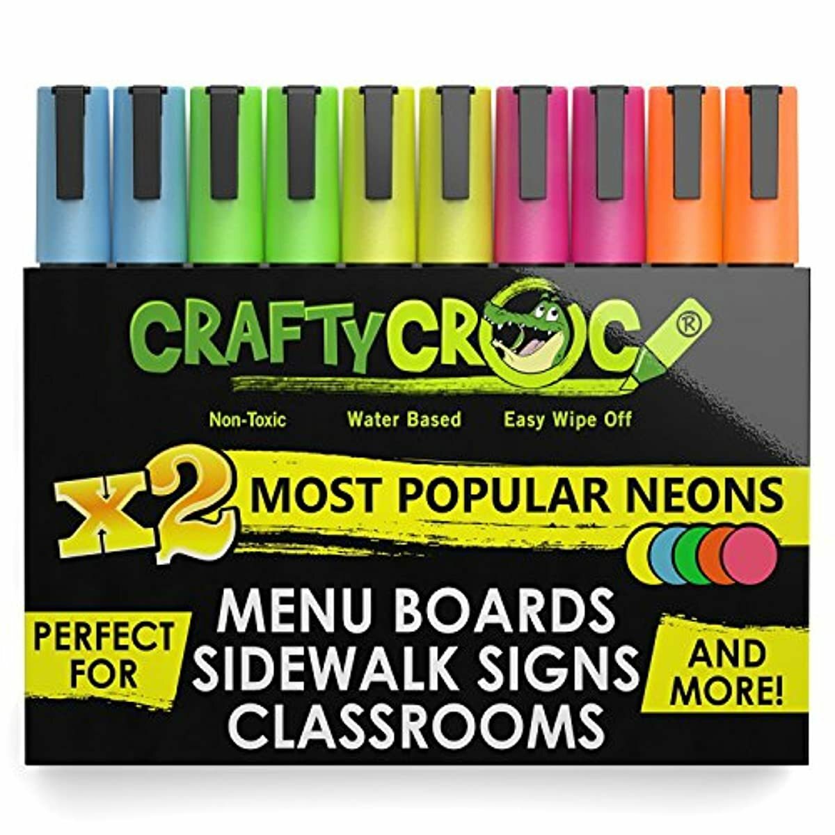 Crafty Croc Liquid Chalk Markers, 10 Pack of Neon Chalk Pens,