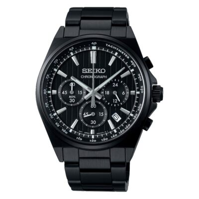 Pre-owned Seiko Selection Men Watch Sbtr037 Black Chronograph Stainless Steel Quartz