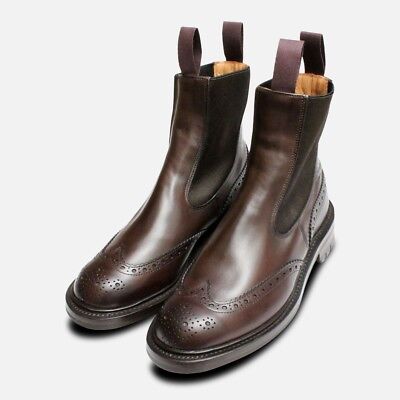 Pre-owned Tricker's Trickers Espresso Brown Brogue Chelsea Boots Silvia