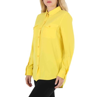 Pre-owned Burberry Ladies Pale Tulip Yellow Long-sleeve Button-down Classic Shirt, Brand