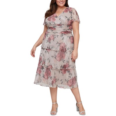 

Женское платье миди с оборками и расклешенными рукавами SLNY BHFO 5081, Blush multi