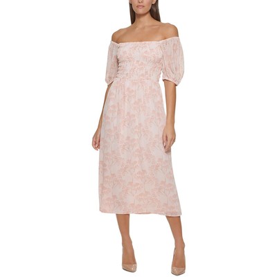 

Женское шифоновое платье миди с открытыми плечами и цветочным принтом Tommy Hilfiger BHFO 3795, Powder/pink coral