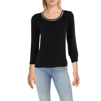 Elodie Womens Black Chiffon Long Sleeve Pullover Blouse Shirt L BHFO 6441
