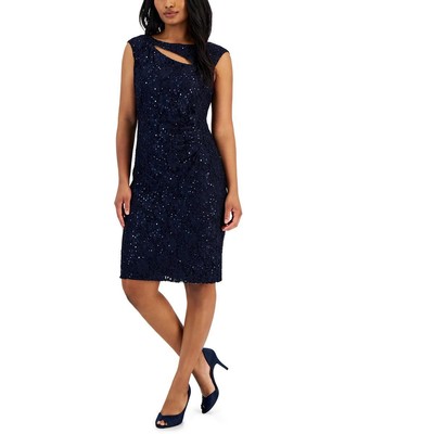 Женское коктейльное и вечернее платье Connected Apparel с вырезом из кружева темно-синего цвета 4 BHFO 3489