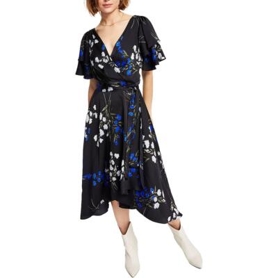 

DKNY Женское торжественное платье миди с запахом и поясом BHFO 2475, Cobalt multi