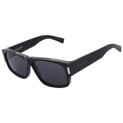 Pre-owned Saint Laurent Dark Grey Rectangular Men's Sunglasses Sl 689 001 59 In Gray