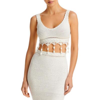 

Укороченный топ Capittana Womens Miranda цвета слоновой кости с крючком и помпонами  BHFO 8809, Цвет слоновой кости