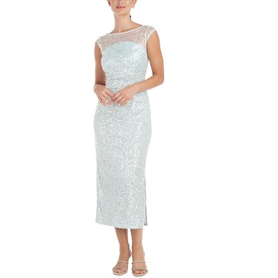 Женское синее платье миди с коротким рукавом и блестками из коллекции JS плюс 18 BHFO 6170