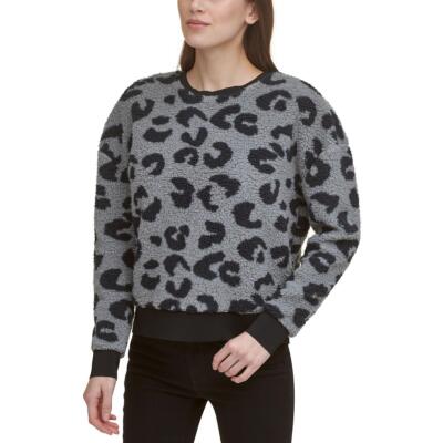 

DKNY Женская черная флисовая укороченная рубашка-свитер с круглым вырезом  BHFO 3219, Frost gray/black