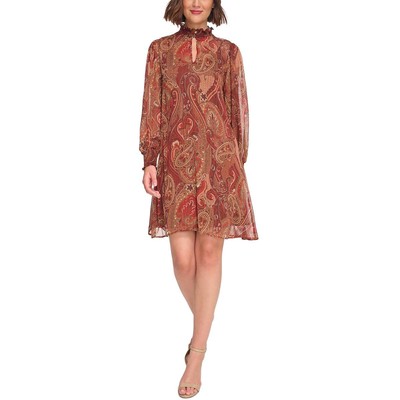 Tommy Hilfiger Womens Brown Metallic Above Knee Shift Dress Petites 0P BHFO 1495