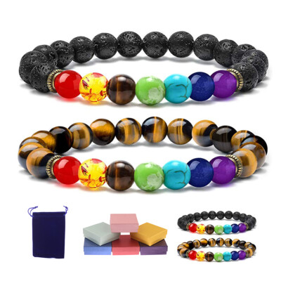 7 Chakras Lava Tiger Eye Anxiety Bracelet Oil Stone Meditation Yoga Bracelets