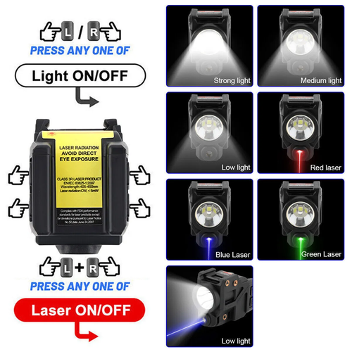 Green Red Blue Laser Sight 500lm Flashlight Combo For Glock 17 19 Taurus G2C G3C