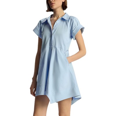 A.L.C. Womens Blue Handkerchief Hem Short Sleeve Mini Shirtdress 4 BHFO 6610