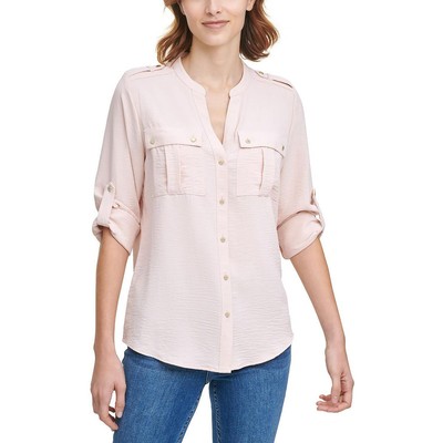 Женская розовая блузка Calvin Klein с карманами Оверсайз на пуговицах S BHFO 0850