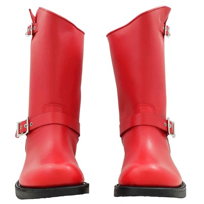 Pre-owned Burberry Men's Bright Red Grover Leather Motorcycle Boots