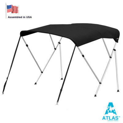 Oceansouth BIMINI TOP 3 Bow Boat Cover Black 79"-84" Wide 6ft Long W/ Rear Poles