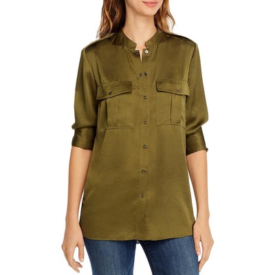 

Elie Tahari Женская блузка Emmett с зеленым воротником и карманами  BHFO 6372, Tuscan olive