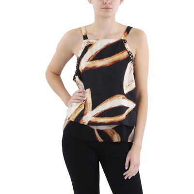 DKNY Womens Brown Printed Square Neck Casual Tank Top L BHFO 8850