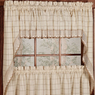 Adirondack Cotton Kitchen Window Curtains - Toast - Tiers, Valance or Swag