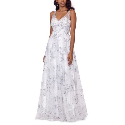 Женское вечернее платье из блестящей сетки цвета слоновой кости с блестками Betsy & Adam, 6 BHFO 6696