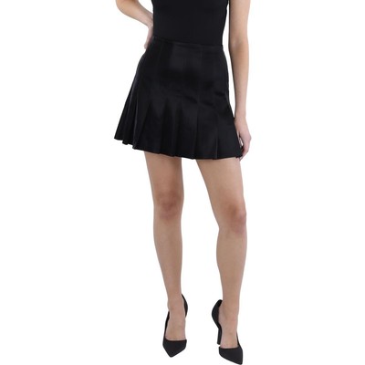 Alice and Olivia Womens Black Mini Faux Leather Pleated Skirt 12 BHFO 0162