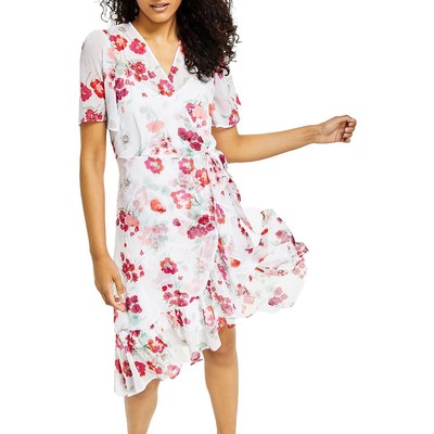 Женское белое платье с запахом из искусственной кожи Calvin Klein длиной до колен 8 BHFO 8467