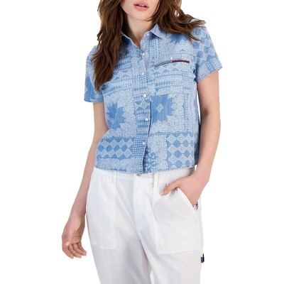 Женская рубашка на пуговицах Tommy Jeans с голубым воротником и узором Пейсли M BHFO 3820
