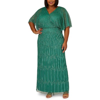 Adrianna Papell Womens Green Beaded Maxi Evening Dress Gown Petites 4P BHFO 0661