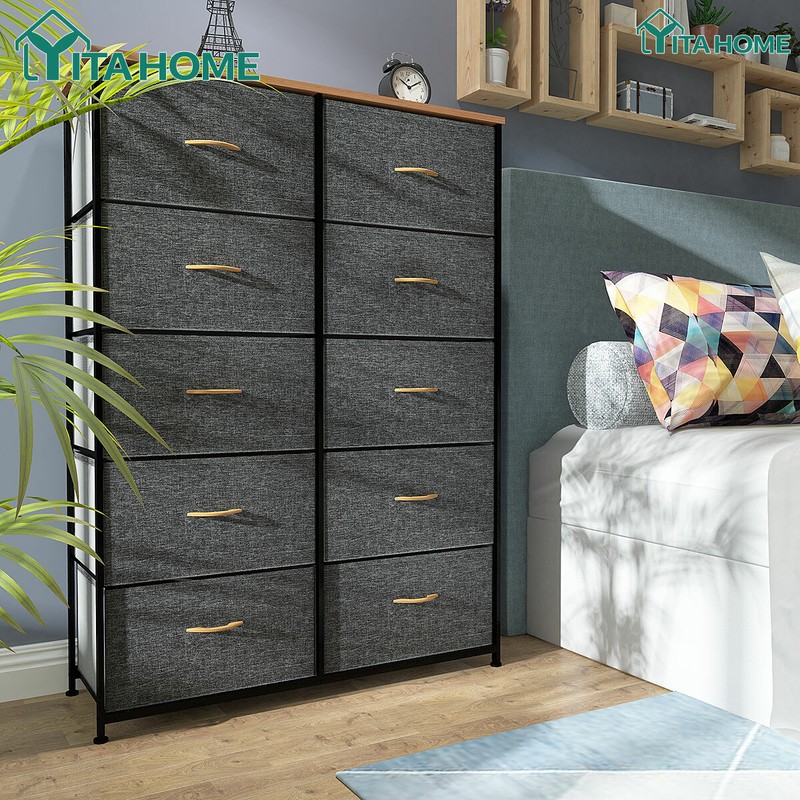 YITAHOME Storage 10 Drawers Dresser Fabric Bedside Organizer Tower Chest Room