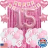 Sweet 15 Party Decorations Pink, 15th Birthday Decorations for Girls, Pink Sweet 15th Birthday Party Decoration for Her, 15th Happy Birthday Banner, for Girls Women 15th Birthday Party Supplies