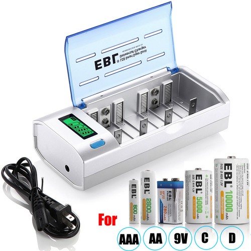Universal LCD Fast Charger For 9V AA AAA C D Ni-MH Ni-CD Rec