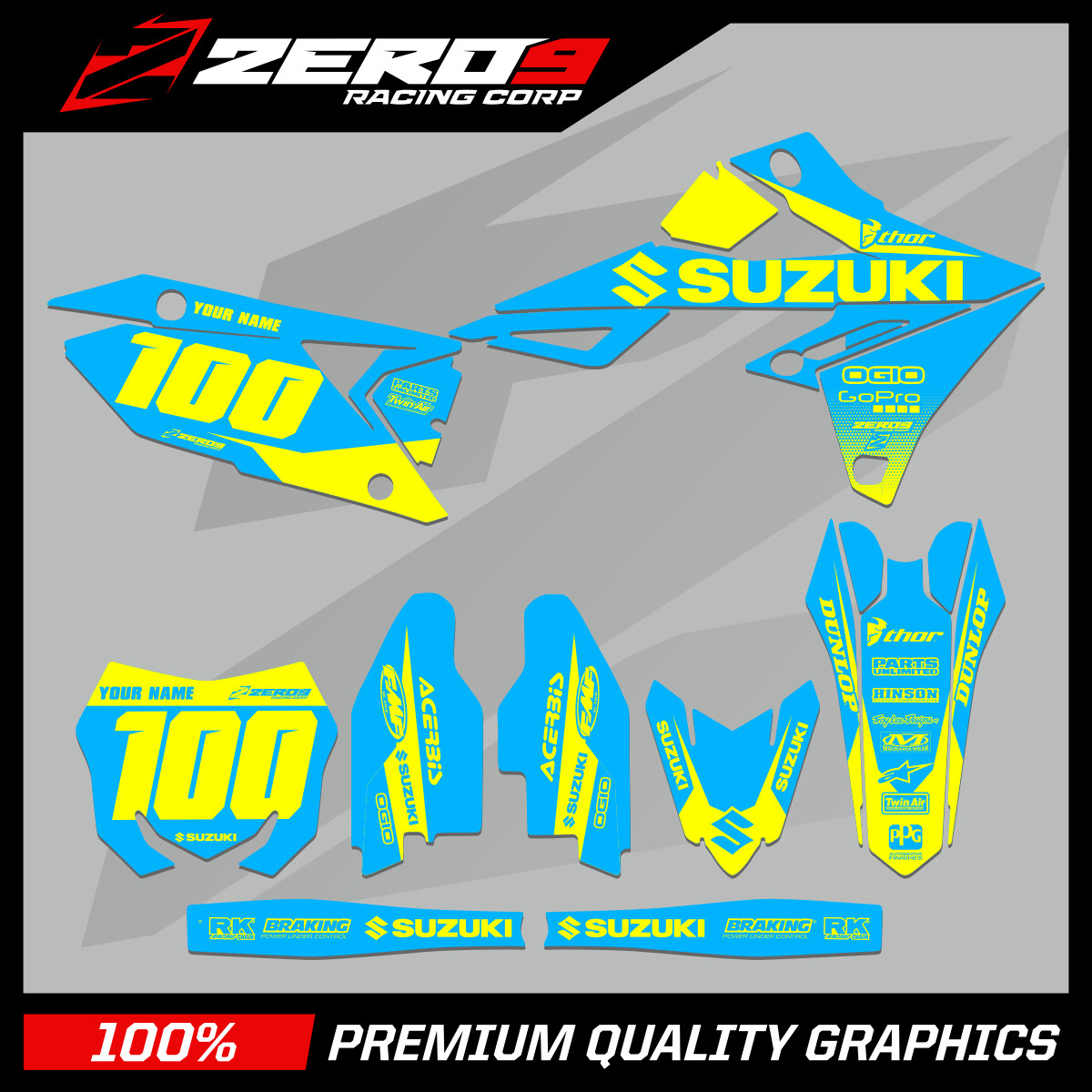 Custom MX Graphics Kit: SUZUKI RM RMZ 125 - 450 - BLOCK OLY-BLU/YEL-F