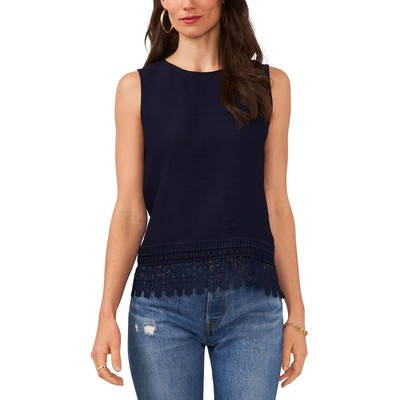 Женская темно-синяя деловая блузка без рукавов с кружевной отделкой Vince Camuto XS BHFO 1441